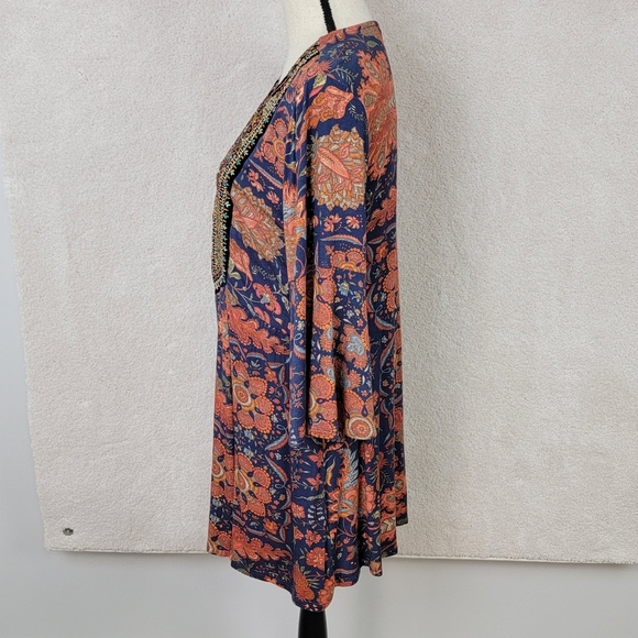 Soft Surroundings Vivian Boho Beaded Embroidered Paisley Tunic Top Sz M - Picture 6 of 12